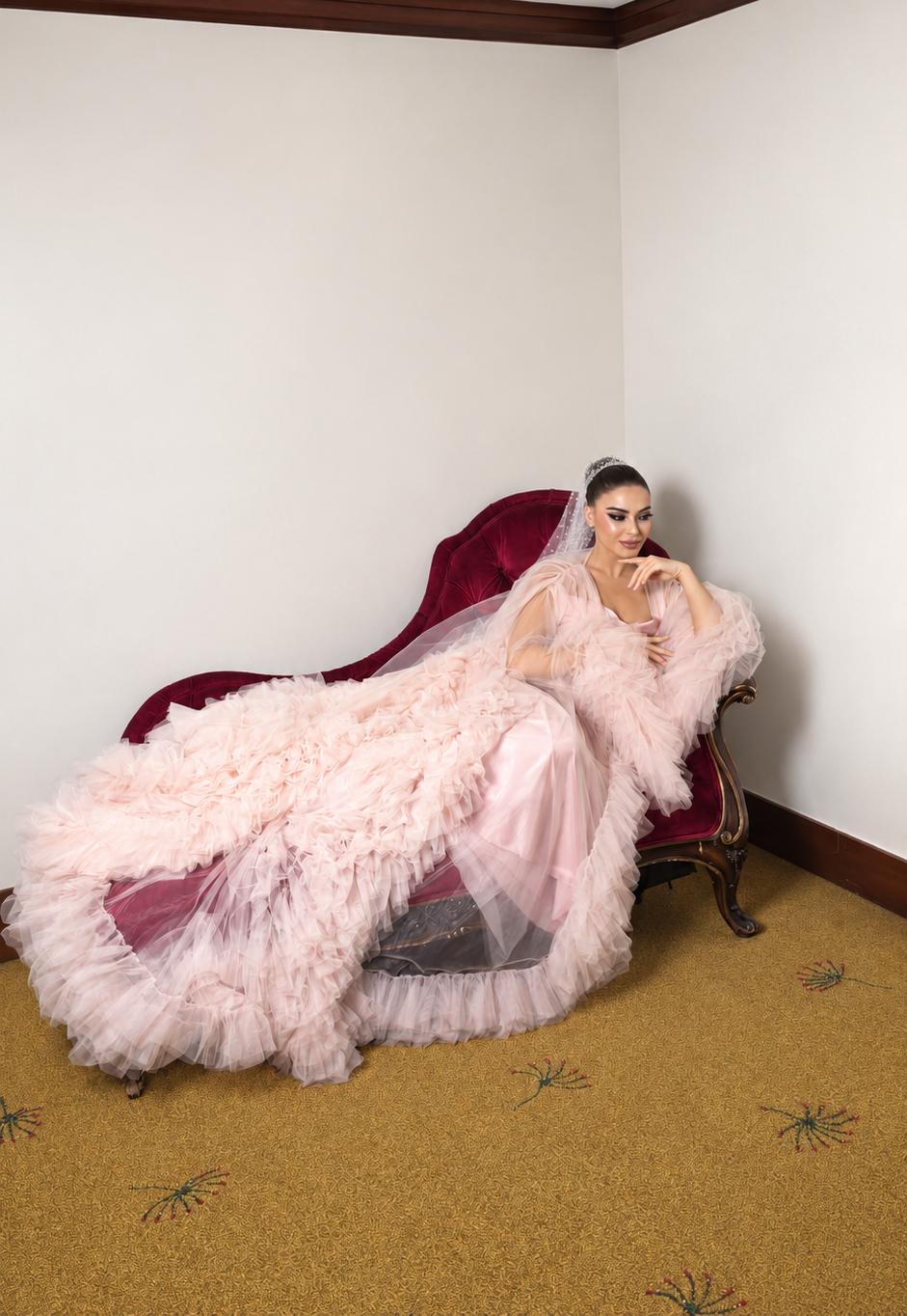 Dramatic Tulle Ruffle Bridal Robe with Inner Slip