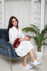 Vibrant Burgundy-Feather Bridal Robe