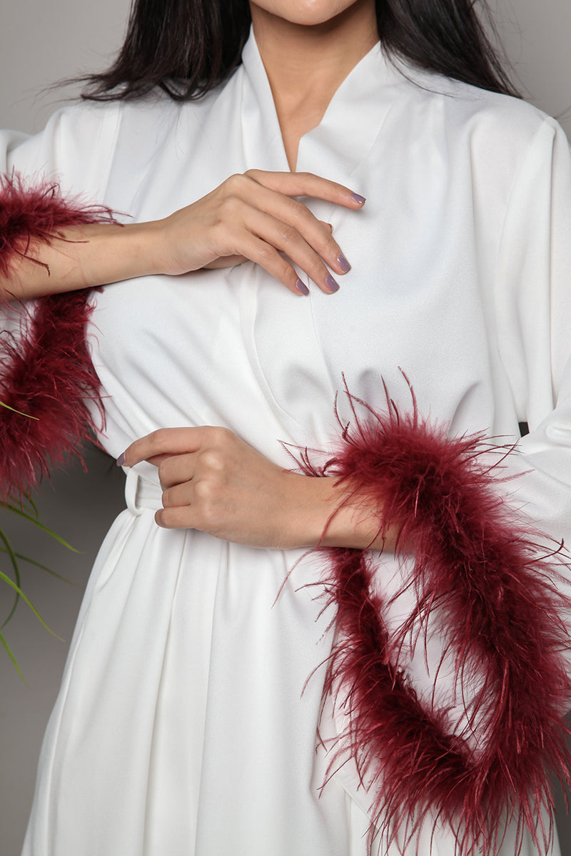 Vibrant Burgundy-Feather Bridal Robe