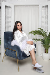 Elegant Ruffled-Feather Bridal Robe