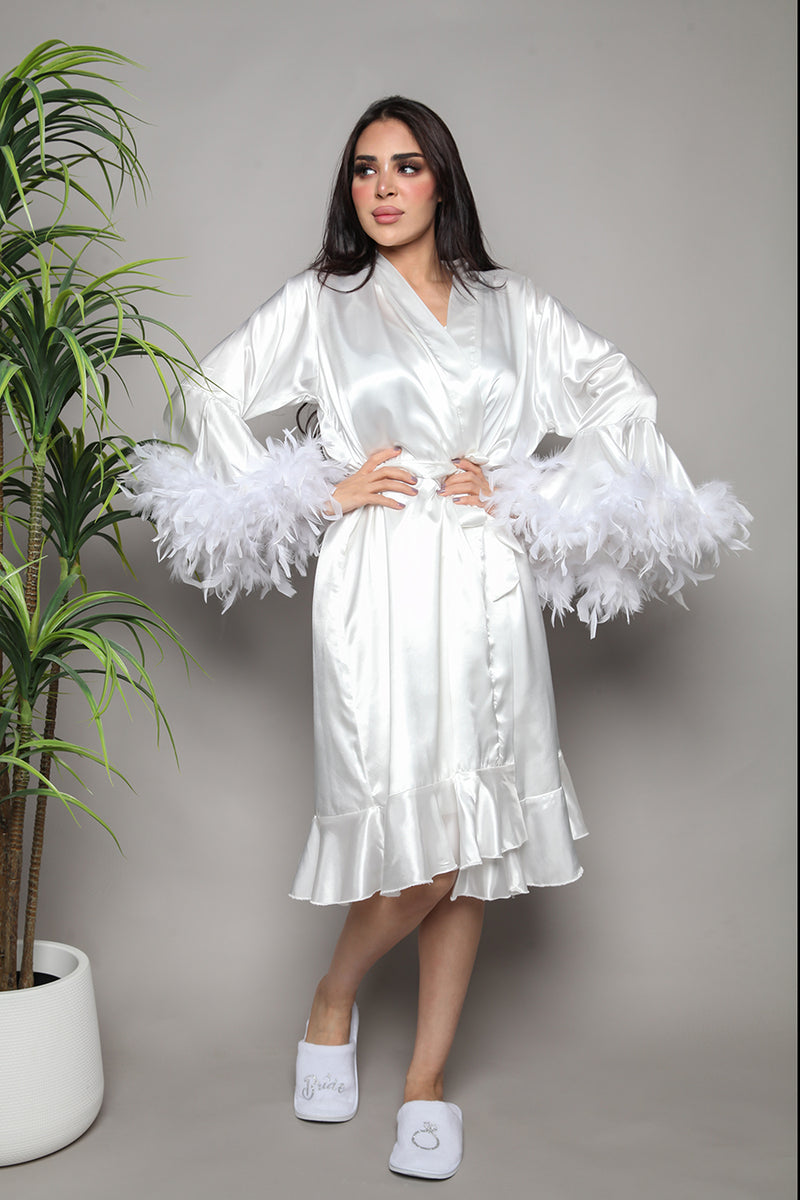 Elegant Ruffled-Feather Bridal Robe