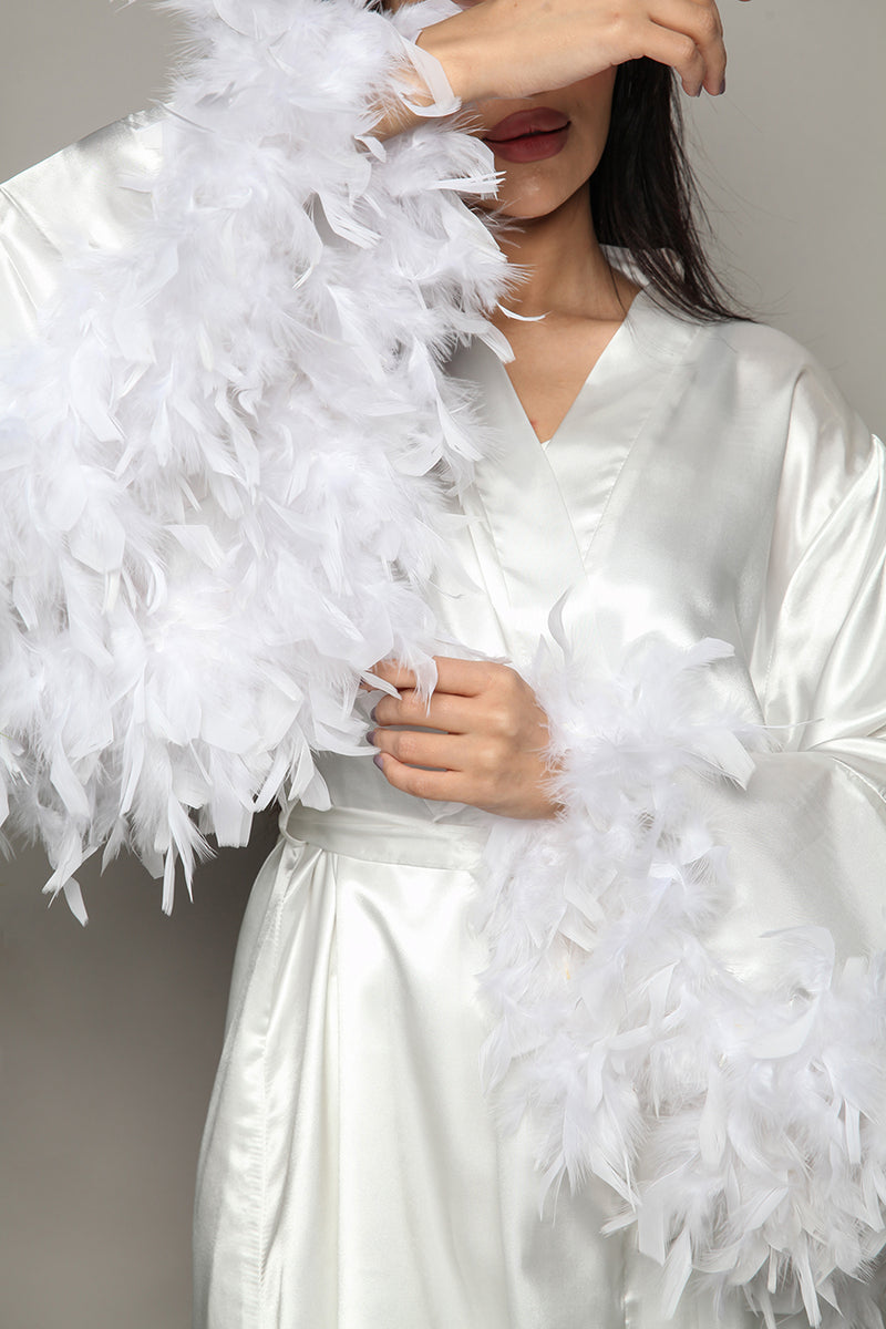 Elegant Ruffled-Feather Bridal Robe