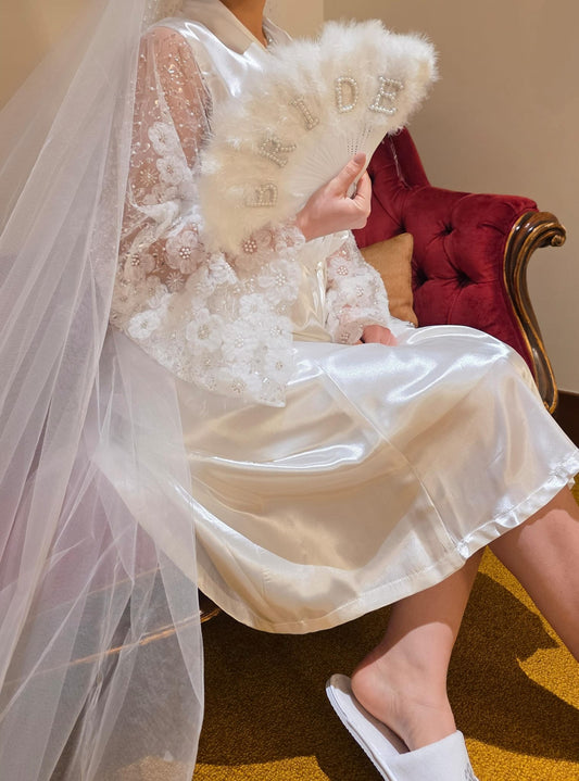 Romantic 3D Floral Lace Midi Bridal Robe