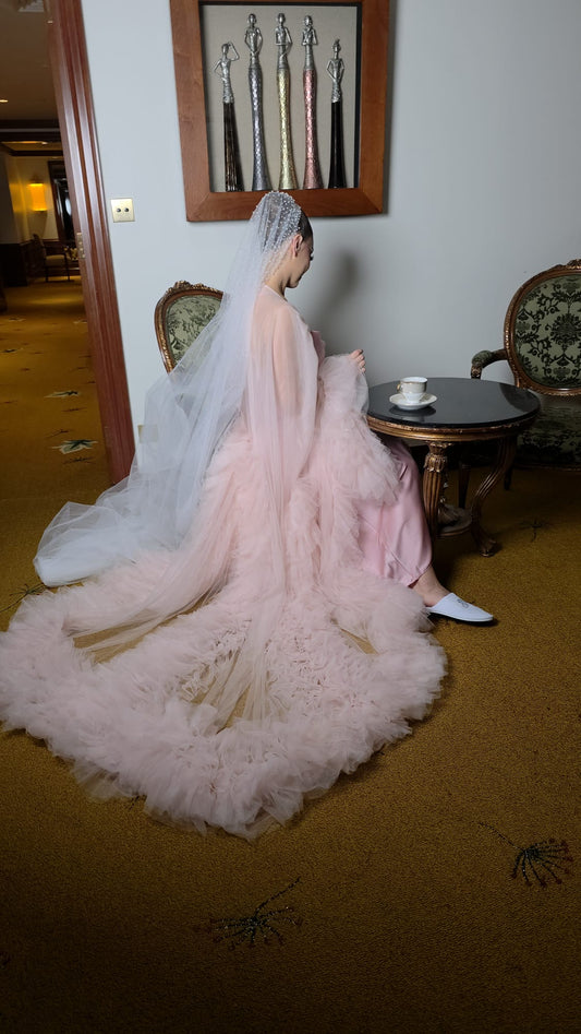 Dramatic Tulle Ruffle Bridal Robe with Inner Slip