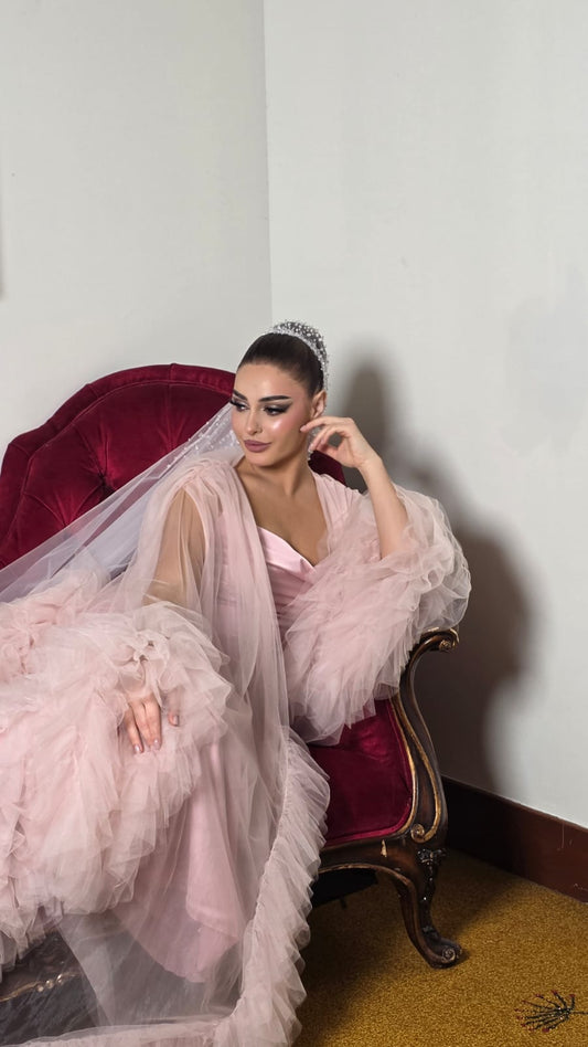 Dramatic Tulle Ruffle Bridal Robe with Inner Slip