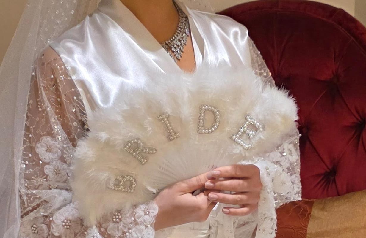 Sparkling 'BRIDE' Feather Hand Fan