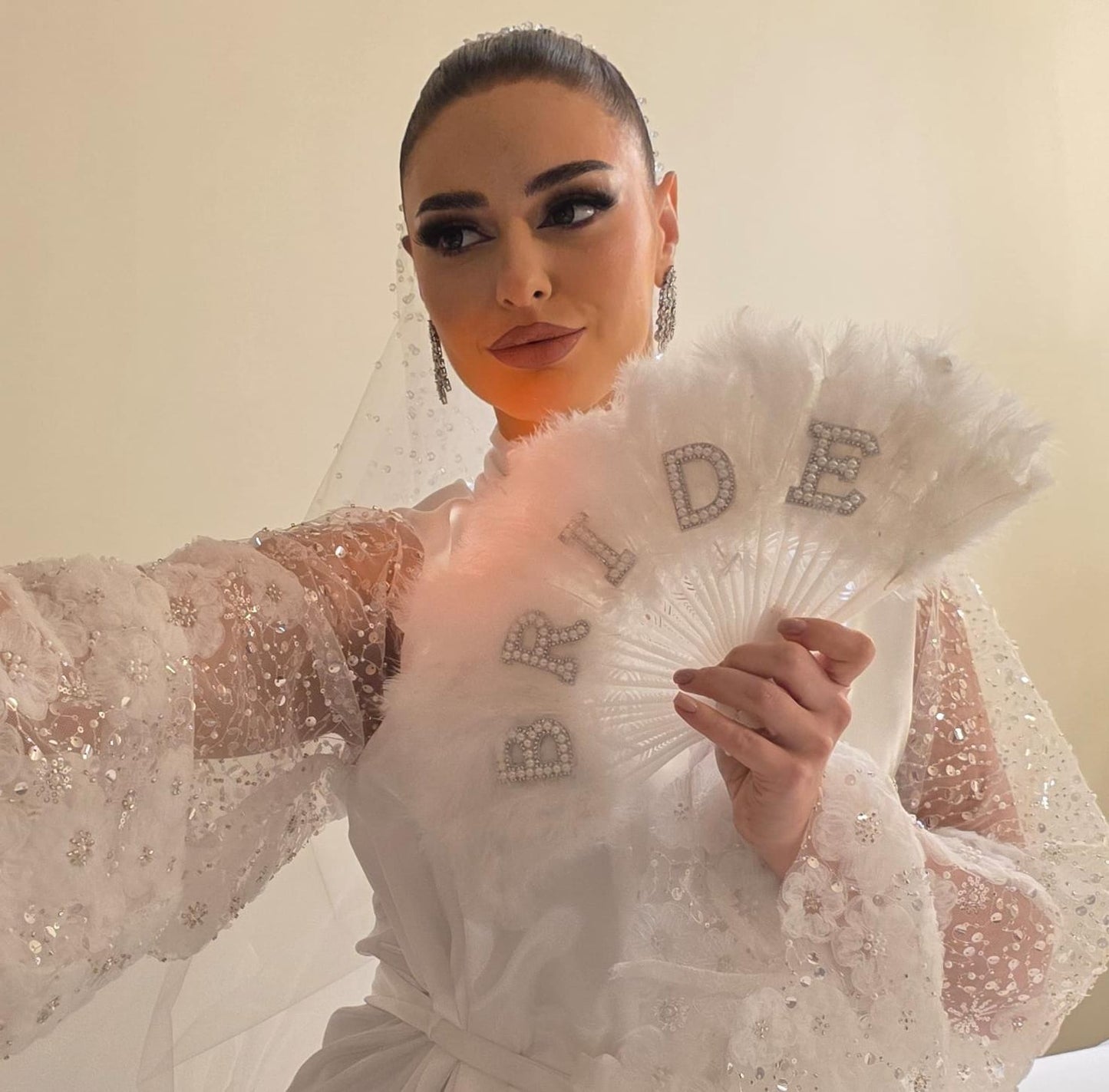 Sparkling 'BRIDE' Feather Hand Fan