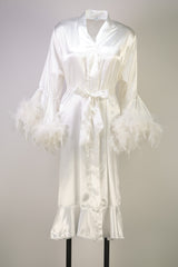 Elegant Ruffled-Feather Bridal Robe